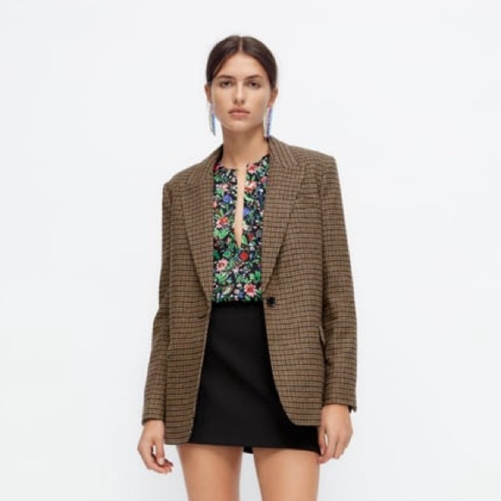Zara Wool Blend Elbow Patch Blazer - Size Small